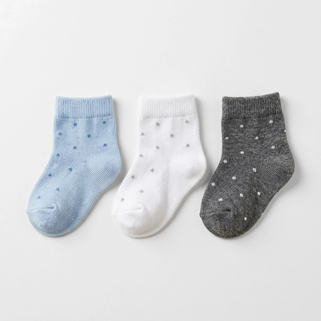 Baby Cotton Dotted Socks Set – 3 Pairs (0–3 Months)